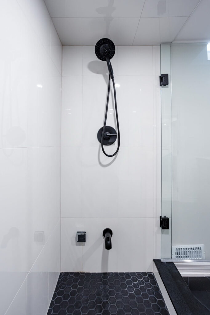 wall mounted showerheads installed with one water tap