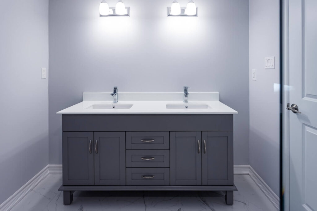 bathroom Double vanity with two countertop and lights