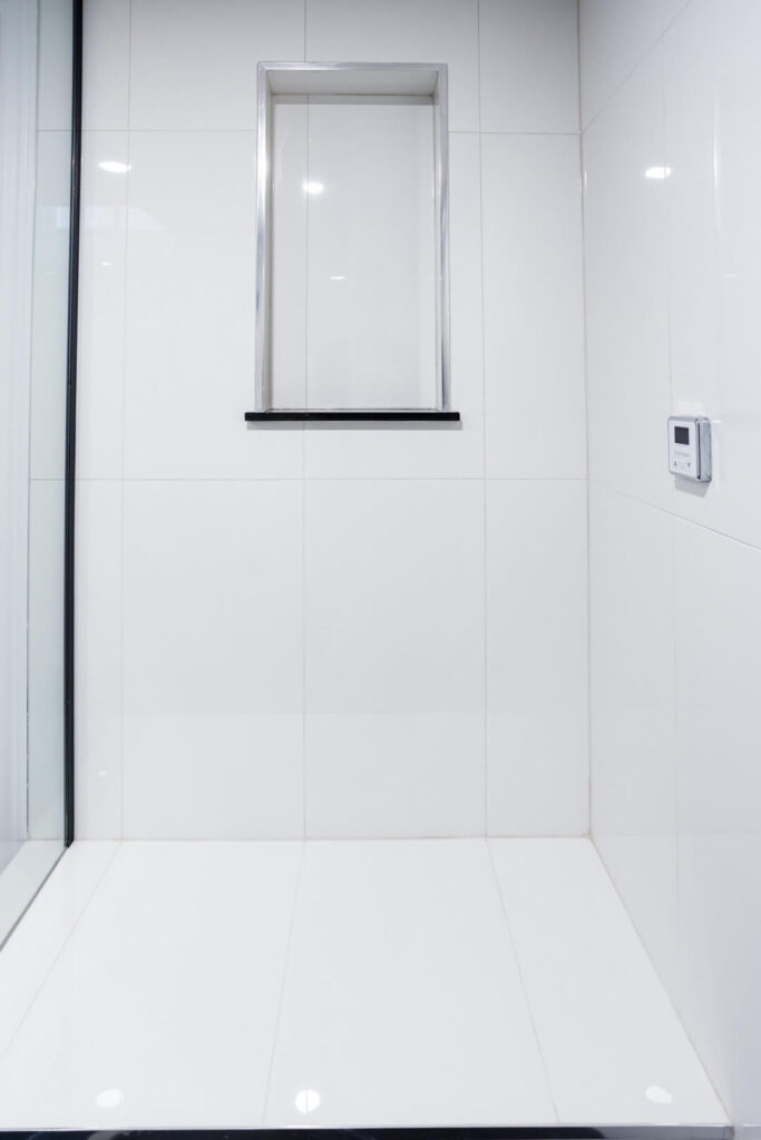 sitting bench installed in shower room for accessibility a