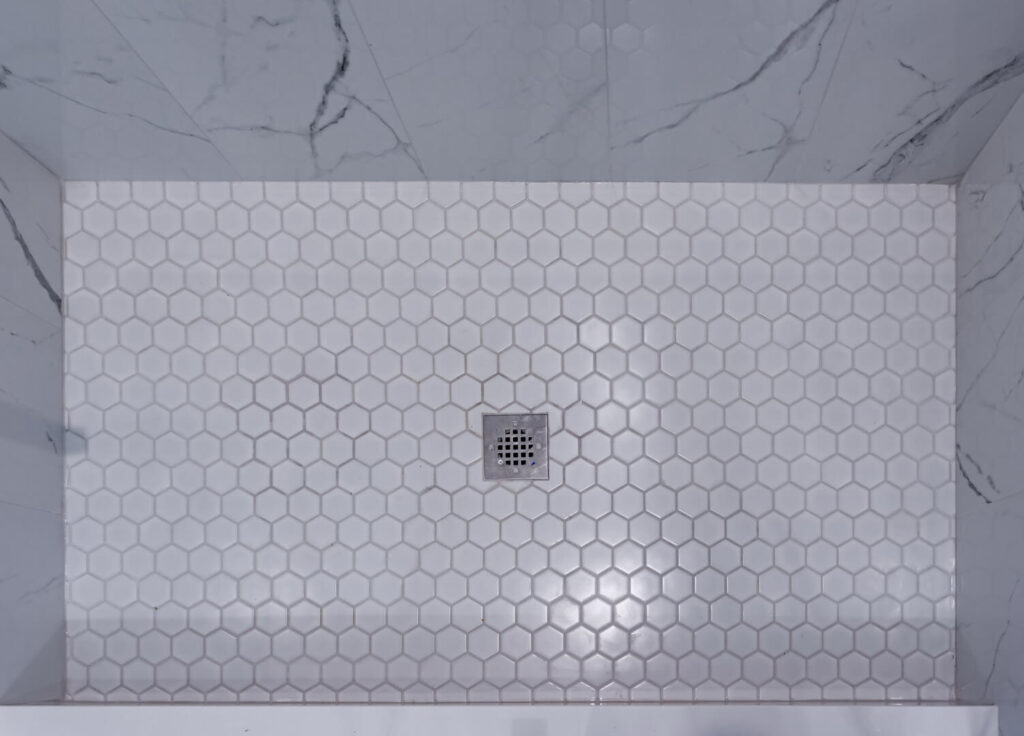 shower room tile flooring with steel odorless water drain